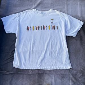 Vintage 90's Surf Styles Surfing Shop Galveston Texas White Surfboard Shirt 2XL